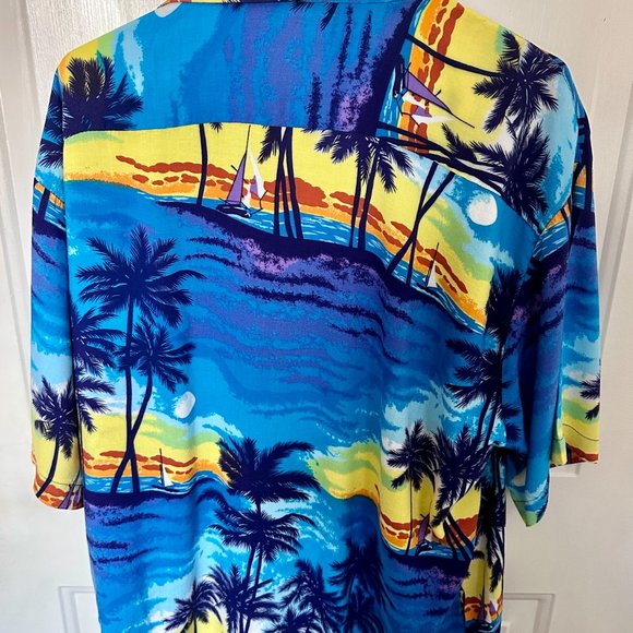 212NYC Aloha Hawaiian Shirt Sunset Palm Tree Pattern Size Mens XL Pocket Buttons - Picture 4 of 6